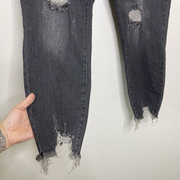 Judy Blue Skinny Jeans 20 Black Knee Distress Button Fly Stretch High Rise Denim - Picture 7 of 11
